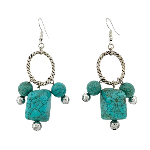 ๐ธ3/$15๐ธ Faux Turquoise Beaded Silver Tone Earrings - Picture 1 of 3